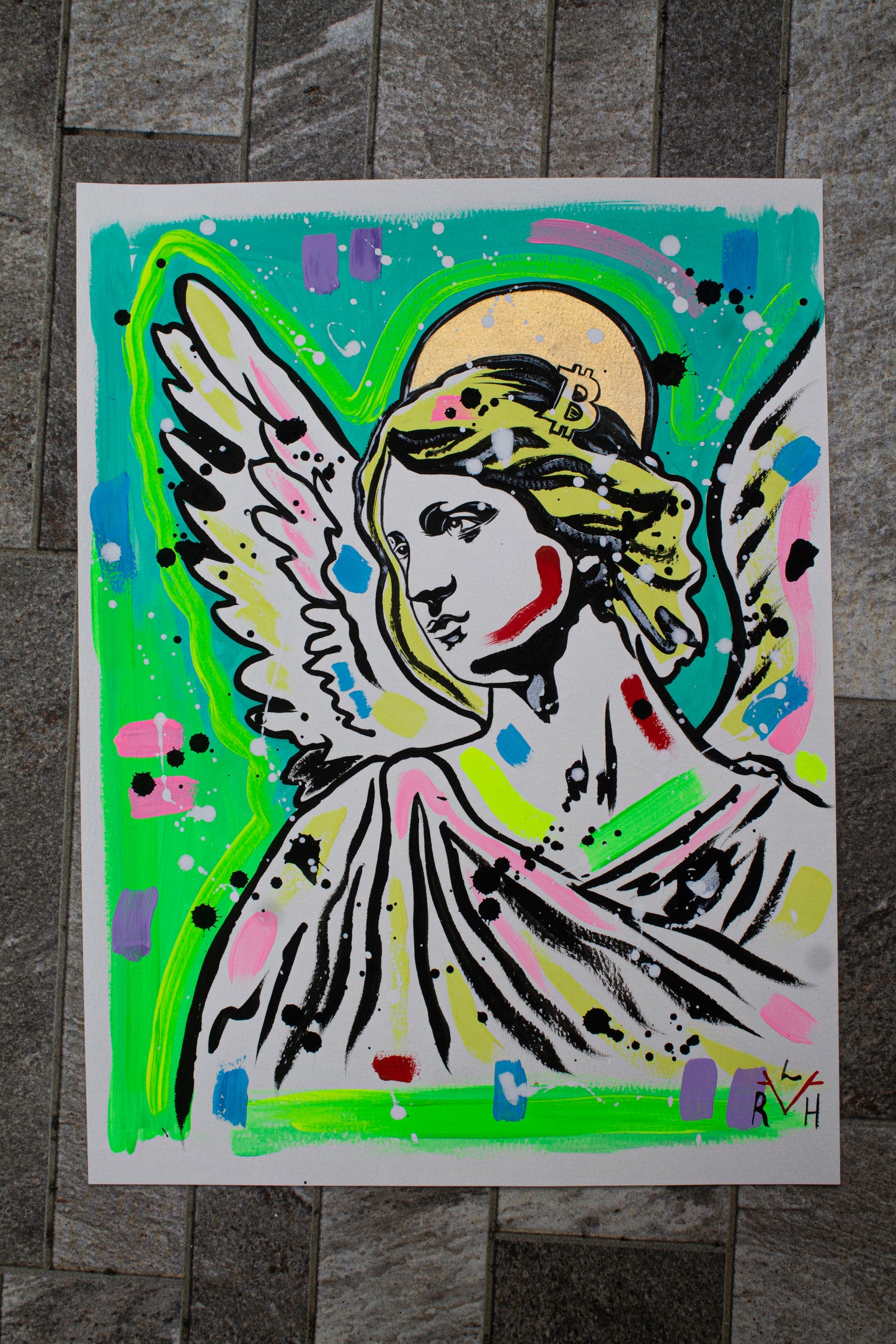 Bitcoin Angel — Electric Green & Turquoise