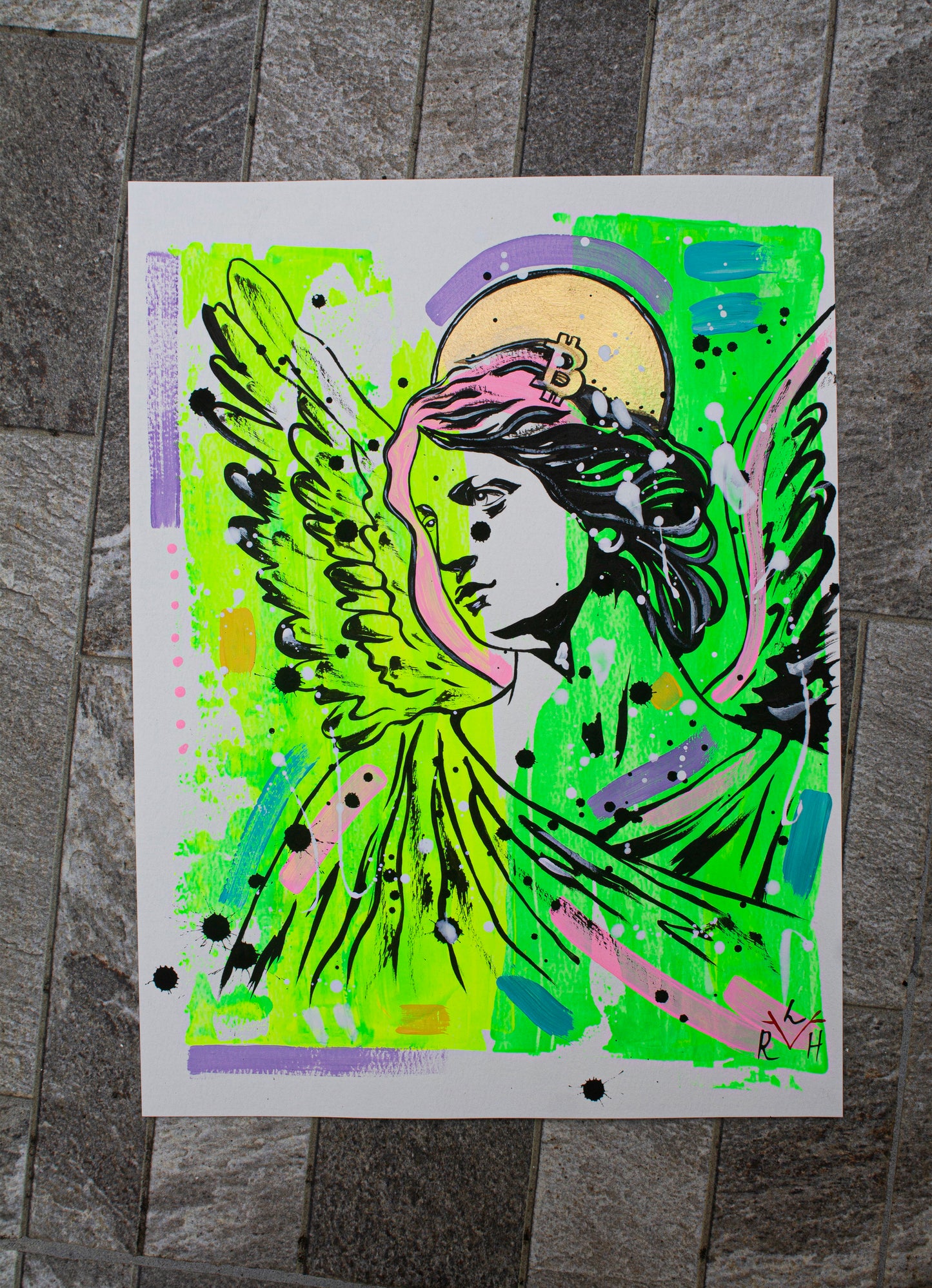 Bitcoin Angel — Neon Yellow & Electric Green