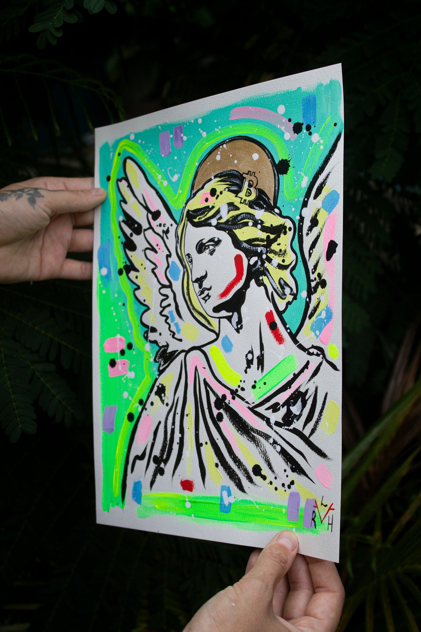 Bitcoin Angel — Electric Green & Turquoise