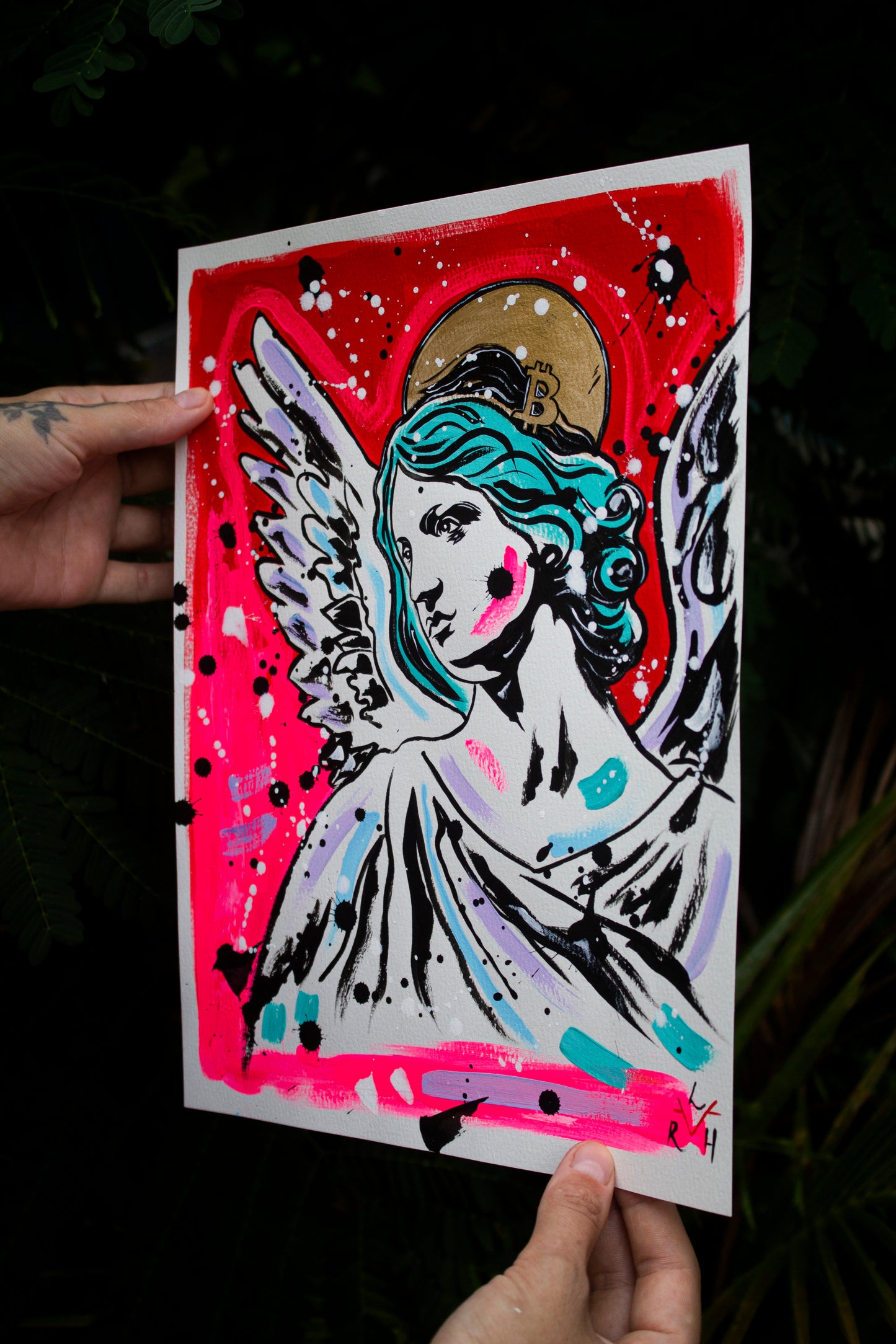 Bitcoin Angel — Red & Turquoise